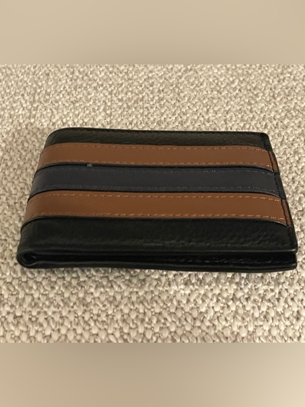 Coach Black and Brown Striped Leather Bifold Wallet - Picture 2 of 4